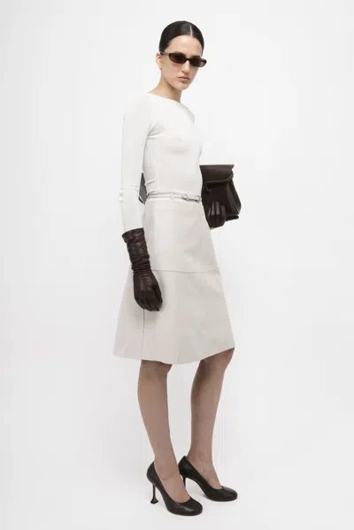 Arakii Belted Leather Skirt In White