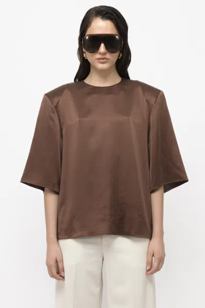 Arakii Boxy Silk Top In Brown