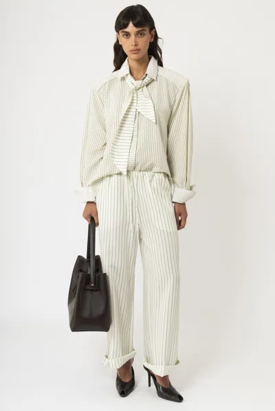 Arakii Boxy Striped Shirt In Green Stripe