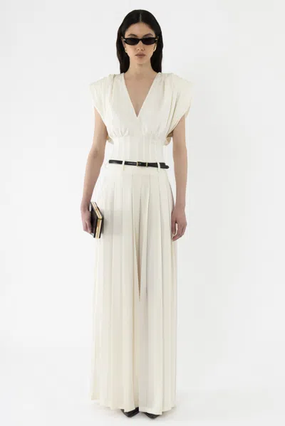 Arakii Deep V-neck Silk Top In White