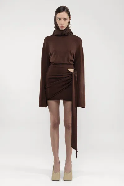 Arakii Drape Longsleeve Dress In Brown