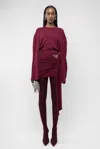 Arakii Drape Longsleeve Dress In Burgundy