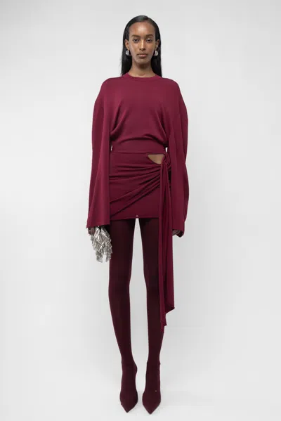 Arakii Drape Longsleeve Dress In Burgundy