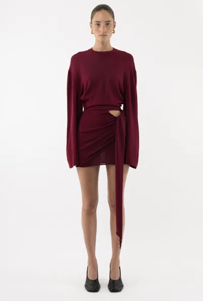 Arakii Drape Longsleeve Dress In Burgundy