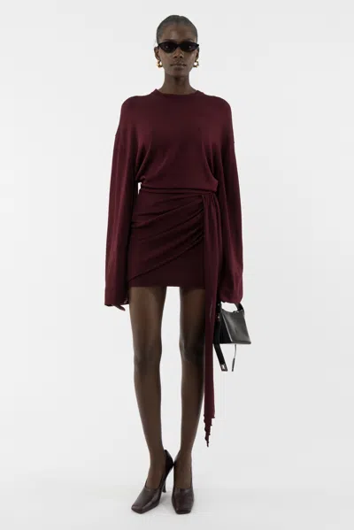 Arakii Drape Longsleeve Dress In Burgundy