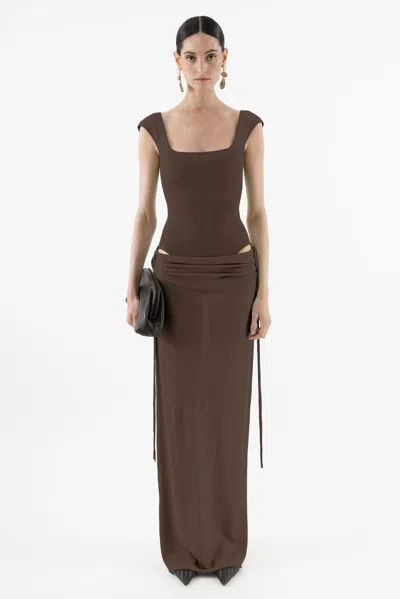 Arakii Draped Cut Out Dress In Brown
