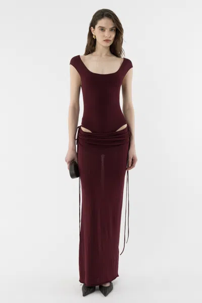 Arakii Draped Cut Out Dress In Burgundy