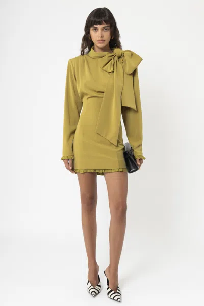 Arakii Draped High Neck Dress In Olive Green