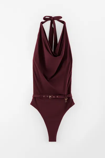 Arakii Draped Neck Swimsuit In Burgundy