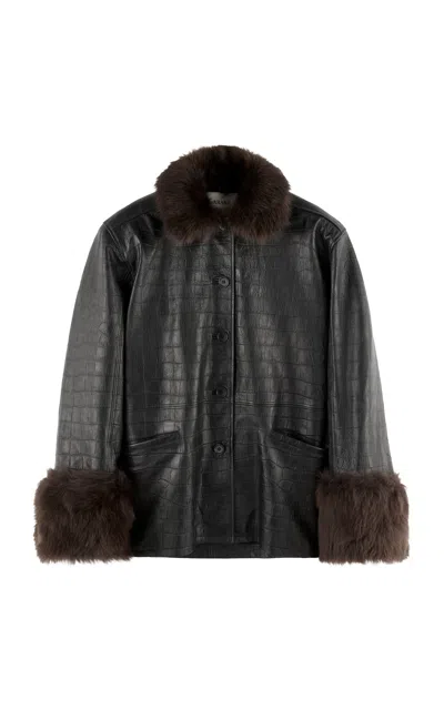 Arakii Exclusive Boxy Croc Leather Jacket In Burgundy