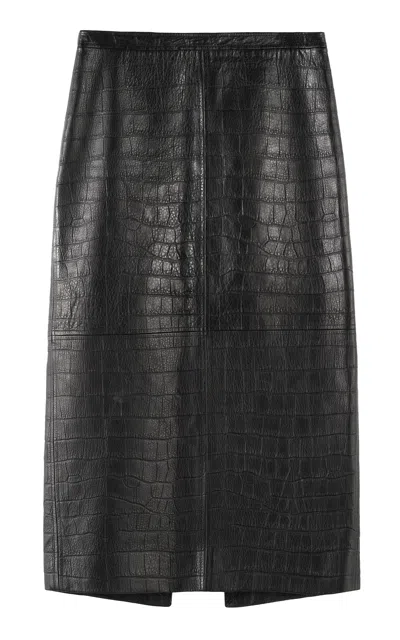 Arakii Exclusive Embossed Croco Leather Midi Skirt In Black