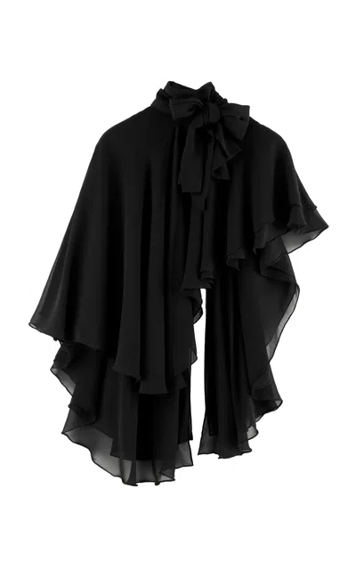 Arakii Exclusive Flowy Asymmetric Silk Cape In Black
