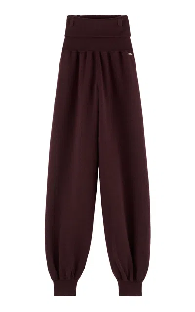 Arakii Exclusive Foldover Knitted Wool Pants In Burgundy