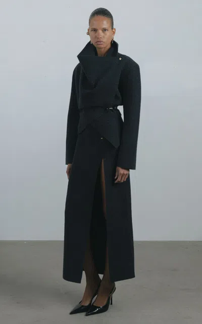 Arakii Exclusive Pin Wool Maxi Skirt In Black
