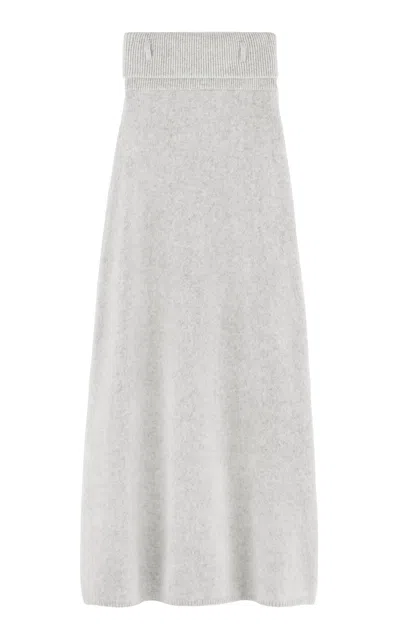 Arakii Exclusive Ribbed Foldover Wool-cashmere Maxi Skirt In Gray
