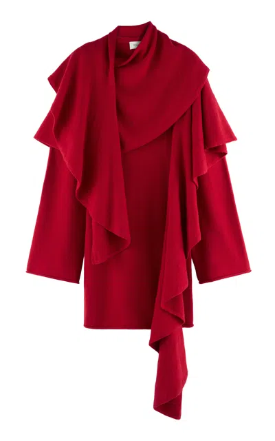 Arakii Exclusive Ruffled Scarf Wool-blend Mini Dress In Red