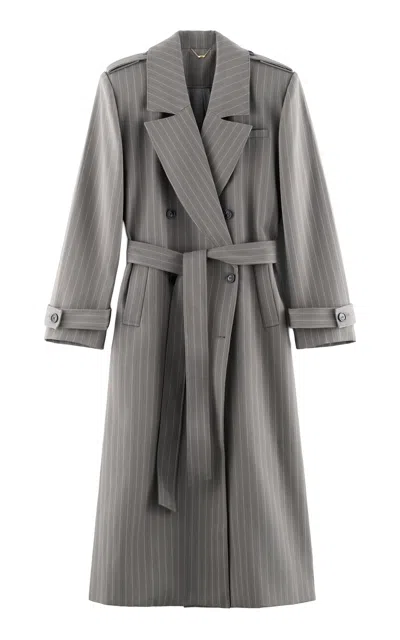 Arakii Exclusive Striped Wool-blend Structured Coat In Light Grey