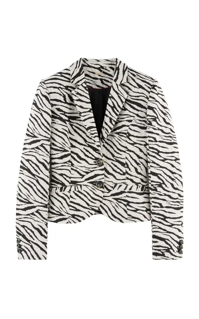 Arakii Exclusive Zebra Tight Waist Cotton Blazer In Black,white
