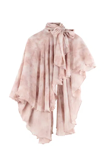 Arakii Flowy Ruffled Silk Cape Exclusive In Pink