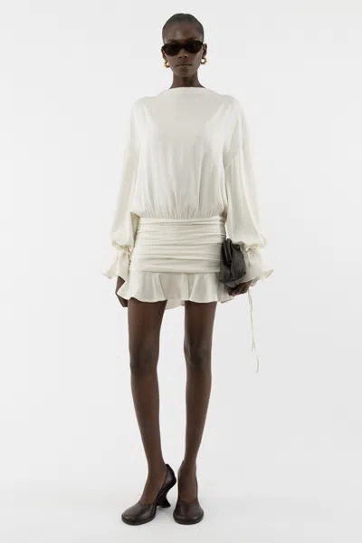 Arakii Frill Silk Dress In White