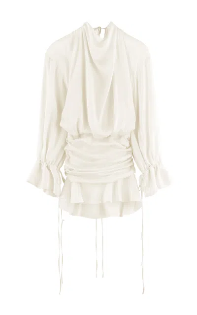 Arakii Frill Silk-blend Mini Dress Exclusive In White