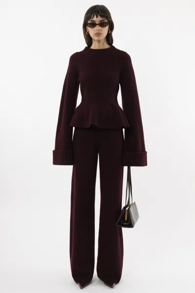 Arakii Heavy Knitted Peplum Turtleneck In Burgundy