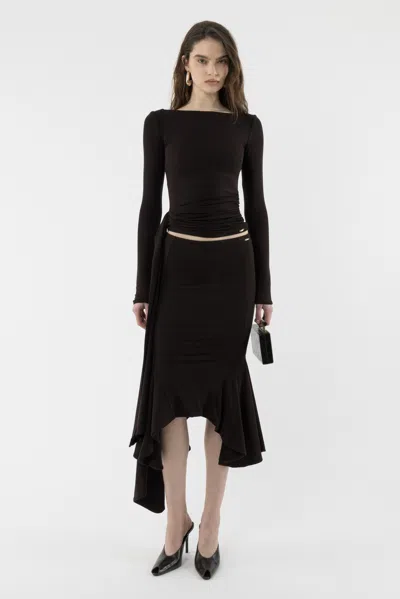 Arakii Jersey Ankle Skirt In Brown