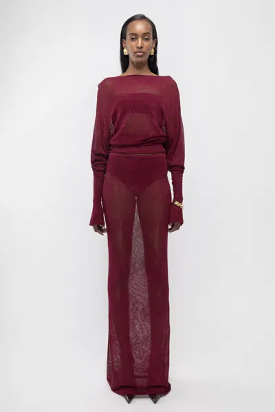 Arakii Knitted Lace Skirt In Burgundy