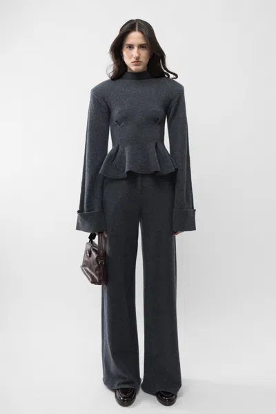 Arakii Knitted Peplum Turtleneck In Grey