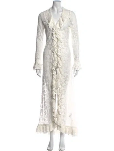 Pre-owned Arakii Lace Pattern Long Dress In White
