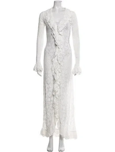 Pre-owned Arakii Lace Pattern Ruffle Embellishment Robe In White