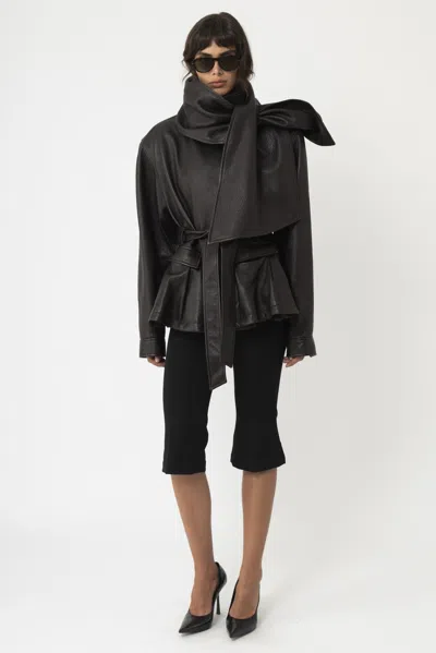 Arakii Leather Scarf In Dark Brown