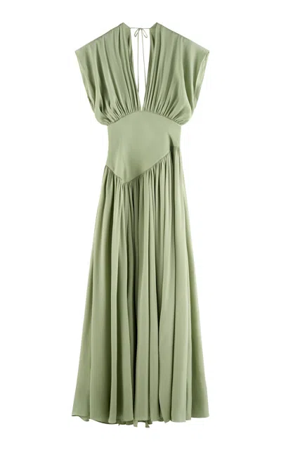 Arakii Maxi Silk-blend Maxi Dress Exclusive In Green