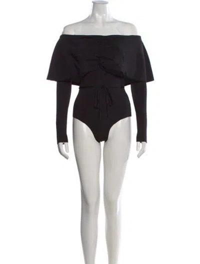 Pre-owned Arakii Off-the-shoulder Long Sleeve Bodysuit In Black