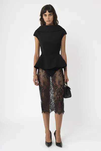 Arakii Peplum Boat Neck Top In Black