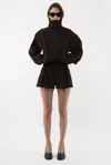 Arakii Pleated Leather Shorts In Brown