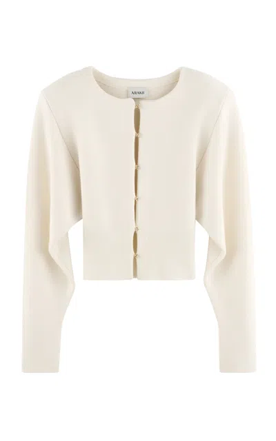 Arakii Power Shoulder Wool Cardigan Exclusive In White