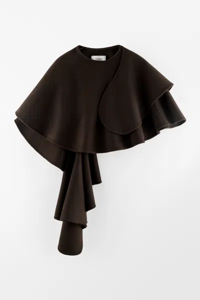 Arakii Ruffled Wool Scarf In Dark Brown