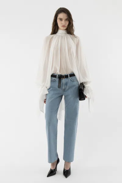 Arakii Silk Balloon Blouse In White