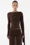 Arakii Slanted Long Sleeve Top In Brown