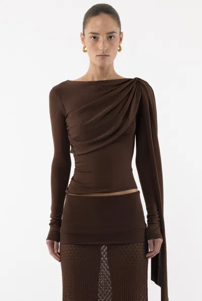Arakii Slanted Long Sleeve Top In Brown