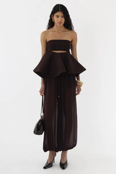 Arakii Tailored Peplum Bandeau Top In Brown