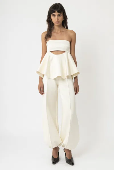 Arakii Tailored Peplum Bandeau Top In Off-white