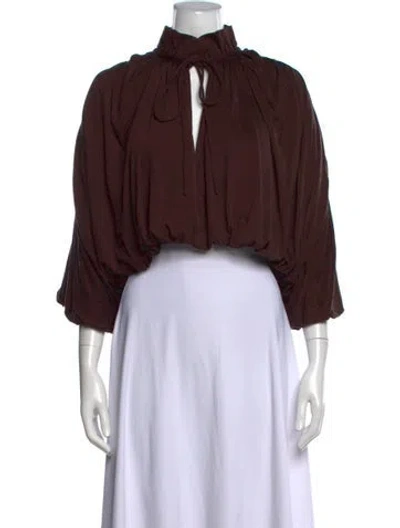 Pre-owned Arakii Tie Neck Three-quarter Sleeve Top W/ Tags In Brown