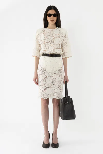 Arakii Velvet Lace Pencil Skirt In White