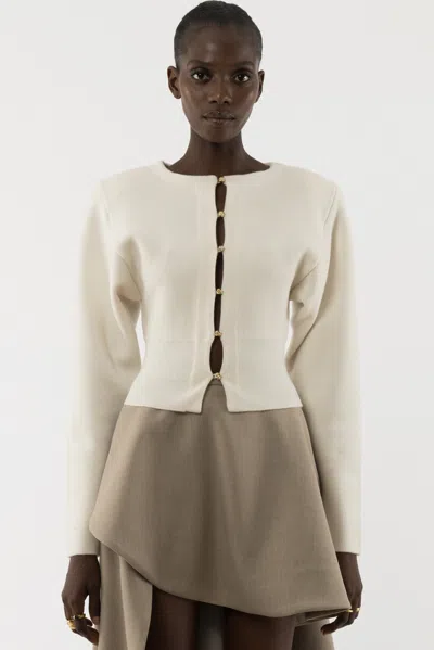 Arakii Wool Shoulder Pad Cardigan In White