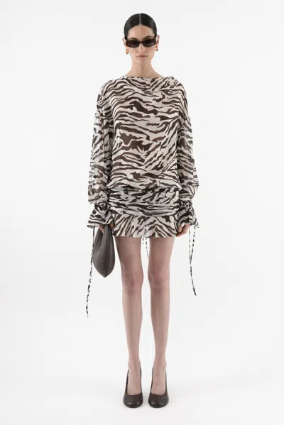 Arakii Zebra Silk Dress In Black