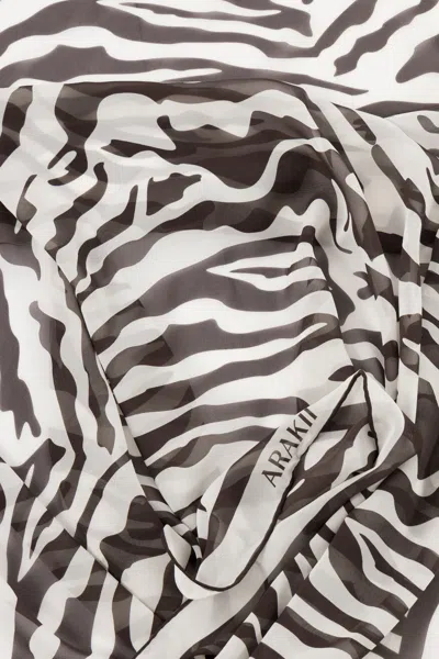 Arakii Zebra Silk Scarf In Black