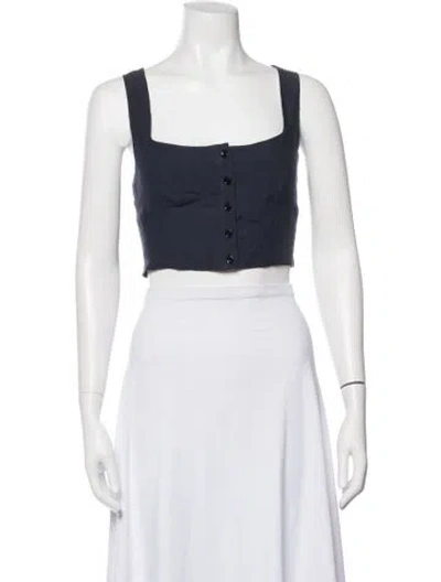 Pre-owned Araks Linen Square Neckline Crop Top In Blue