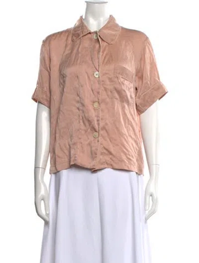 Pre-owned Araks Silk Short Sleeve Button-up Top In Pink